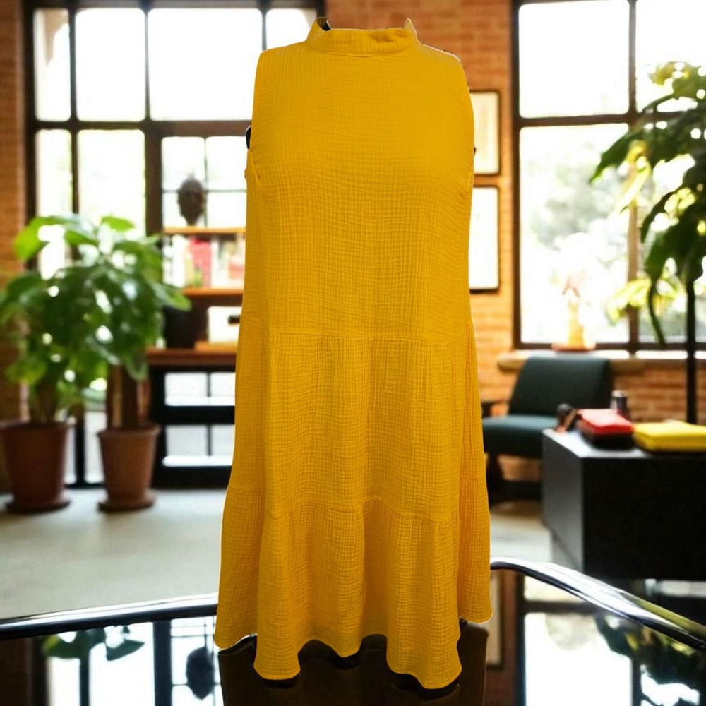 Nine West Vibrant Yellow Midi Dress Sz 8